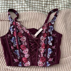 Victoria's Secret Burgundy Floral Embroidered Corset Top